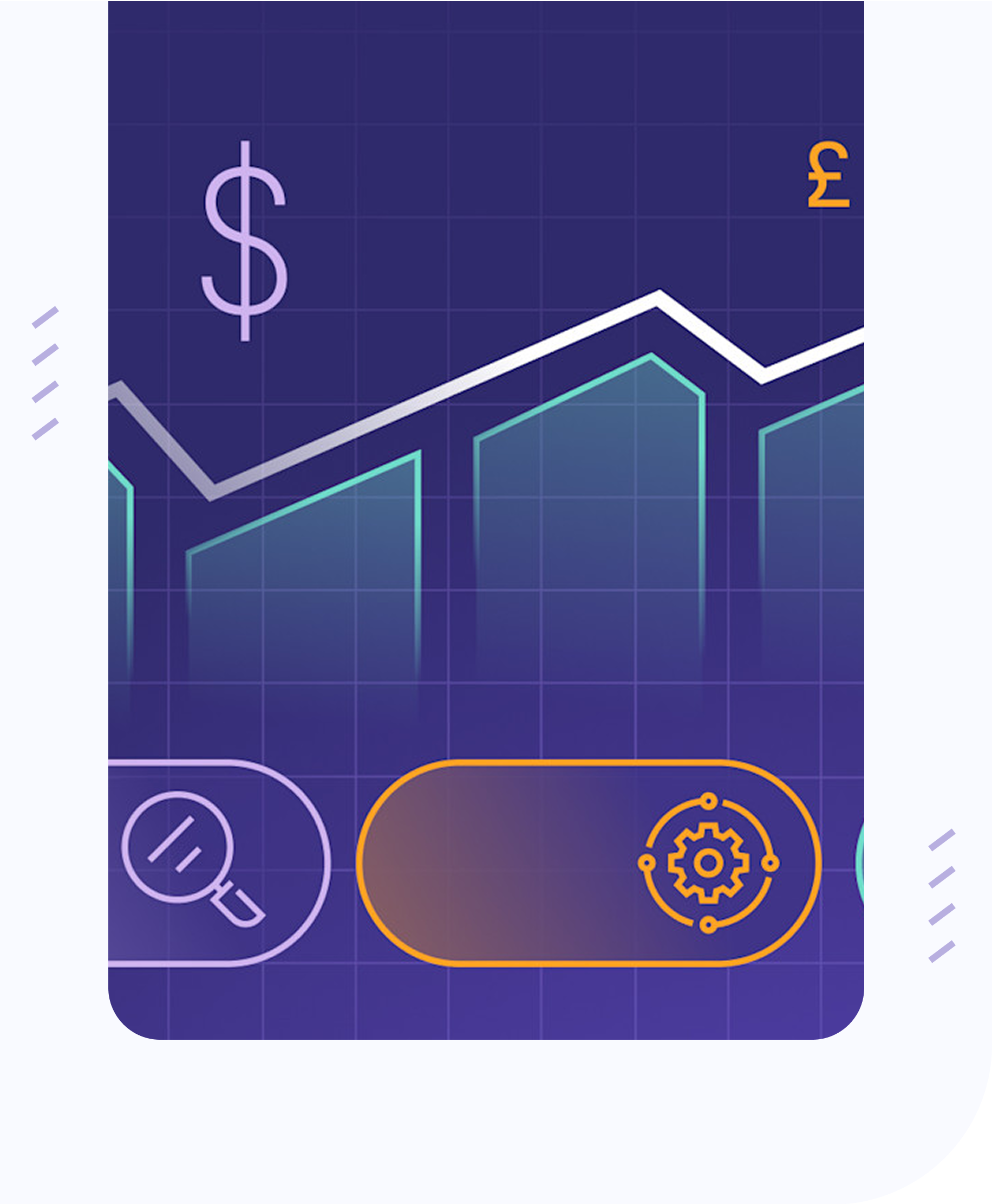 Illustration of a financial chart with various icons representing trading and data analysis
